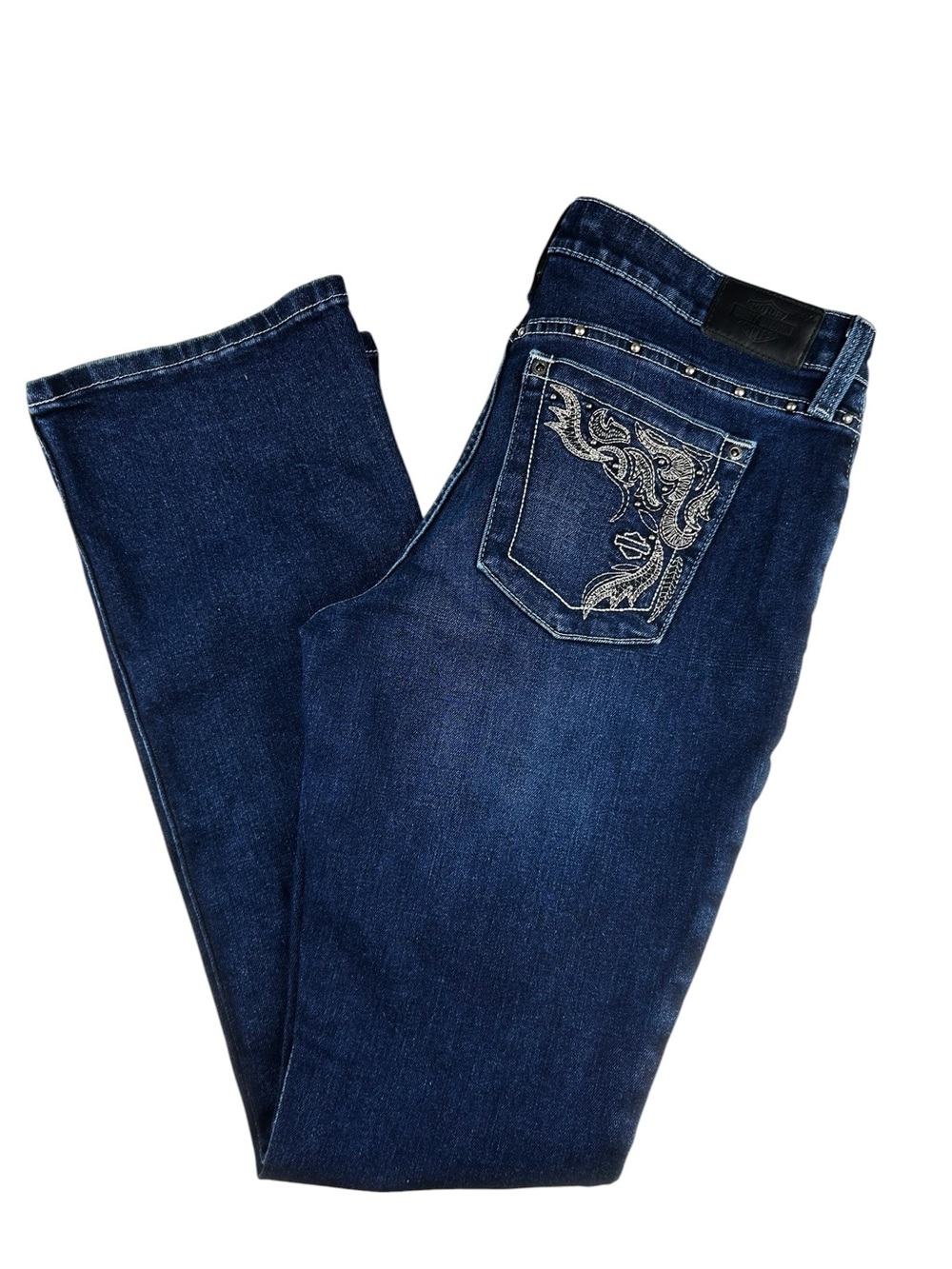 Harley-Davidson Women's Curvy Bootcut Jeans Size 30 Dark Wash Embroidered Pocket